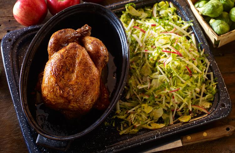 Roasted Chicken with Apple and Brussel Sprouts Slaw